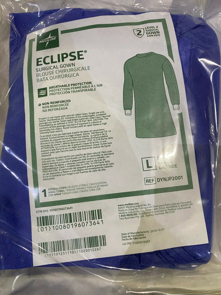 Medline Industries Eclipse® DYNJP2001 Large SMS Fabric Blue Disposable Surgical Gown - 30/Case