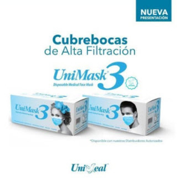 Uniseal UNIMASK3 Level 3 Earloop Anti-Fluid Face Mask, PFE 99.9%, BFE 99.4%, Blue, 50/box