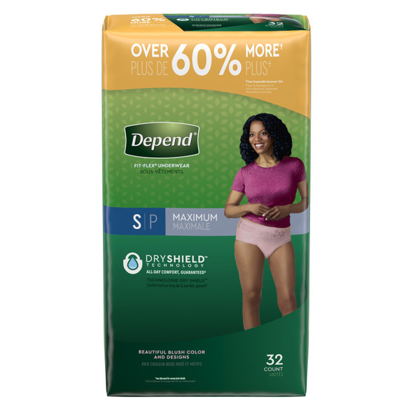 Kimberly-Clark Consumer DEPEND® 53741 Underwear, Maximum Absorbency, Small, Women, Blush, 32/pk, 2 pk/cs , case