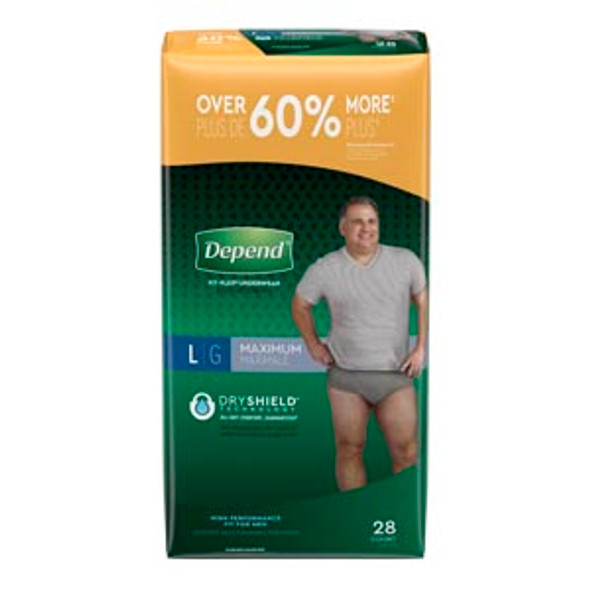 Kimberly-Clark Consumer DEPEND® 53745 Underwear, Maximum Absorbency, Large, Men, Grey, 28/pk, 2 pk/cs , case