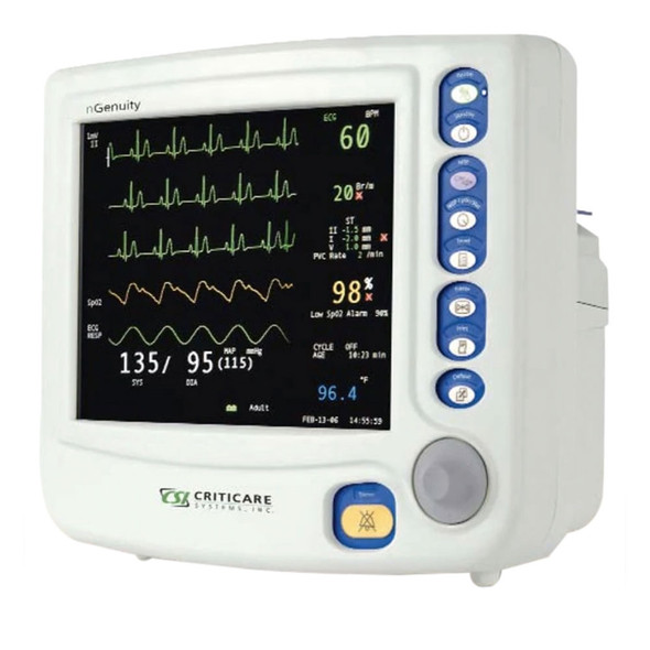 8100E-ST Criticare nGenuity 8100E-ST - DOX SpO2, NIBP, ECG, HR, Temp., Resp., ST & Arrhythmia