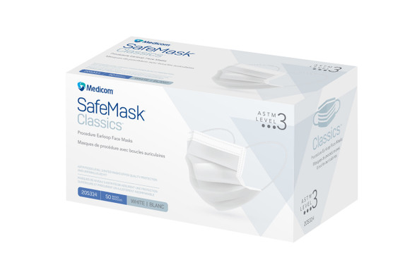 Medicom p/n 205314 Procedure Earloop Face Mask ASTM Level 3, White, 50/bx, 10 bx/cs (Not Available for sale into Canada)
