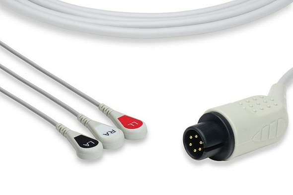 C2340S0 Cables and Sensors Direct-Connect ECG Cable, 45 Angled Connector, 3 Leads Snap, AAMI Compatible w/ OEM: 9500-0229, 8000-0025-02, 1073/S, CB-72316, 9-10418-02, CB-72355, KCB008, 8000-0025