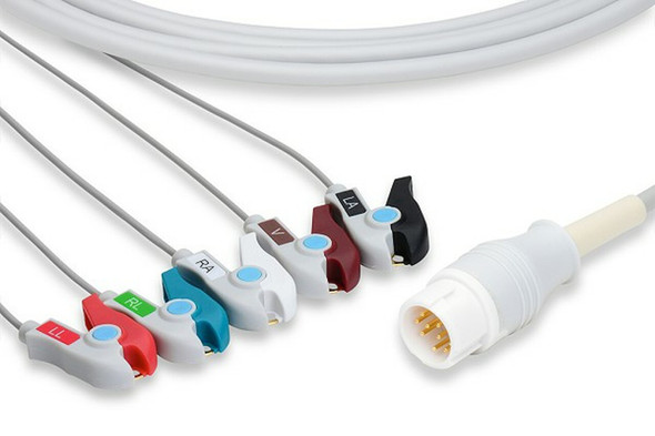 C2585P0 Cables and Sensors Direct-Connect ECG Cable, 5 Leads Clip, Philips Compatible w/ OEM: M1986A, 989803143201