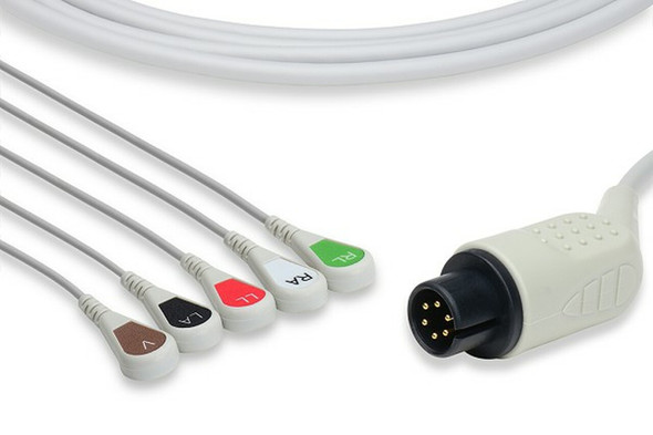 C2540S0 Cables and Sensors ECG Cable, One-Piece, 5 Leads Snap, Generic AAMI Direct Connect Compatible w/ OEM: CB-72514/90, 1075/S, CB-72514, KEB012, A11-05S, 8000-1005-01