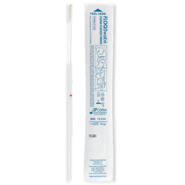 501CS01 MedSchenker Single Minitip Size Nylon Flocked Swab with 80mm Breakpoint in Peel Pouch - Individually Packaged, Sterile, 1000/pack