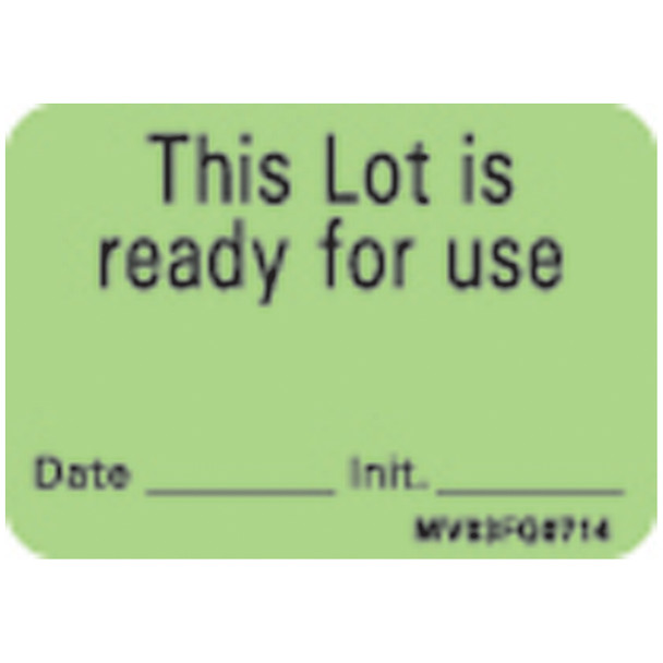 Precision Dynamics (formerly PDC Timemed) MEDVISION® MV03FG0714 This Lot Is Ready Labels For The Laboratory, 1 7/16in. x 1in., Fluorescent Green, 666/rl , roll