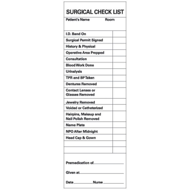 Precision Dynamics (formerly PDC Timemed) N-130 Surgical Checklist Patient Chart Labels, 2in. x 6in., White , roll