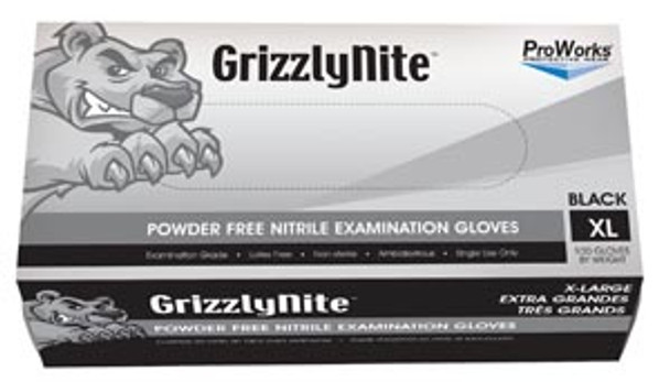 Hospeco PROWORKS® GL-N105FX Nitrile Exam Powder Free Glove, Black, X-Large, 100/bx, 10bx/cs , case