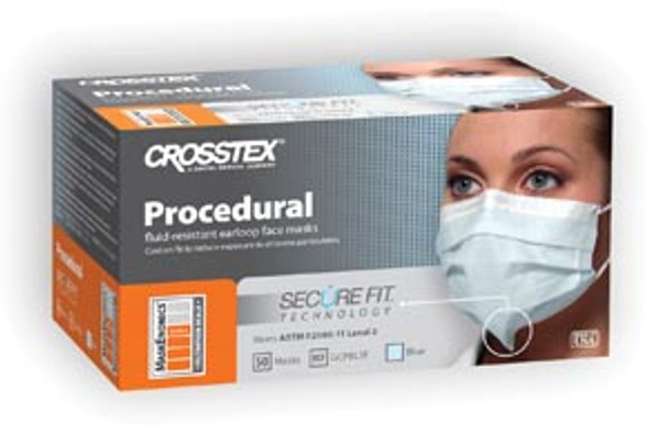 Crosstex International GCPBL ASTM Level 2 Mask, Blue, Latex Free (LF), 50/bx, 10 bx/ctn (18 ctn/plt) , carton