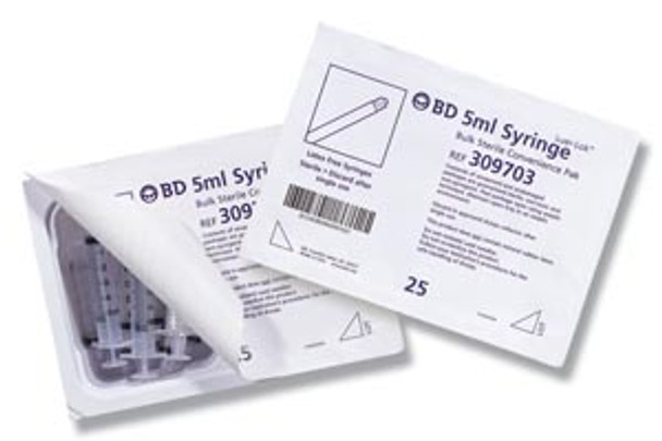 BD 309703 Syringe, 5mL, Luer Lok, Sterile Convenience Tray Pak, Latex Free (LF), 25 tray/pk, 12 pk/cs (70 cs/plt) (Continental US Only) , case