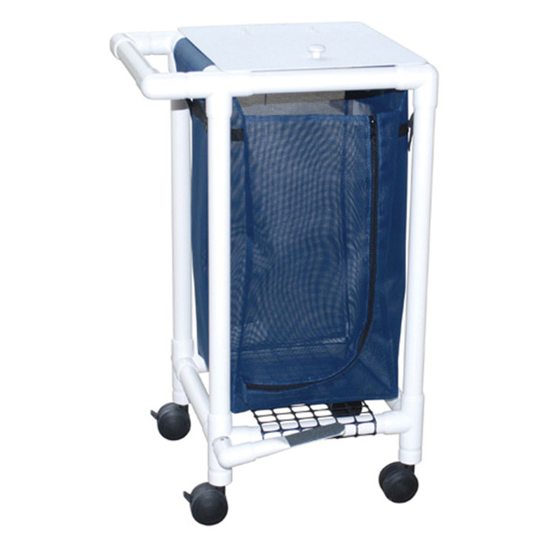 MJM International Corp. 214-S-FP Single Hamper, Mesh Bags (33 Gal Capacity, Plastic Bag) 3\in. Heavy Duty Threaded Stem Casters, Zipper Opening, Base Support for bag, Push/ Pull Handle & Footpedal , each