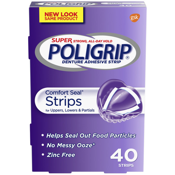 Haleon US Services Inc. POLIGRIP® 08025 Super Poligrip® Denture Adhesive Comfort Seal Strips, 40 strips/box, 6 boxes/pkg, 4 pkg/cs , case