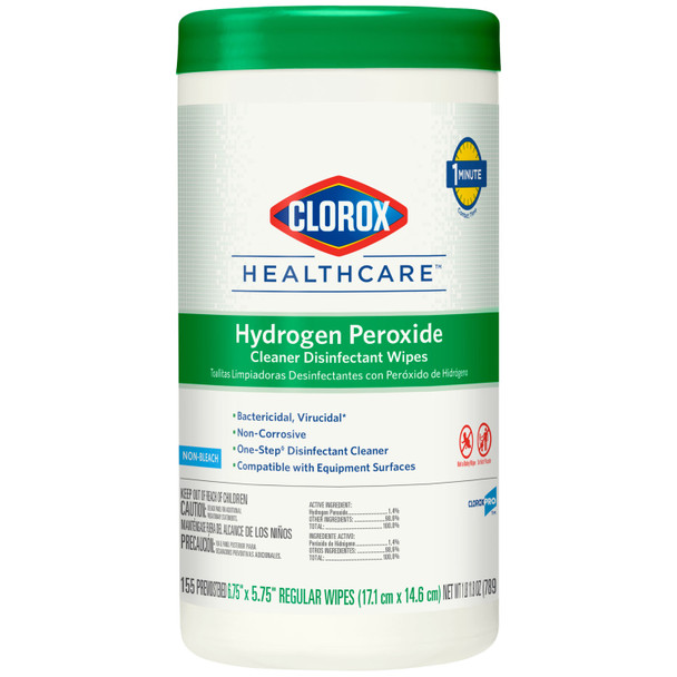 Clorox Sales Company HEALTHCARE® 30825 Wipes, Hydrogen Peroxide Disinfectant Cleaner, 6.75 x 5.75, 155/can, 6/cs (75 cs/plt) (Continental US Only) , case