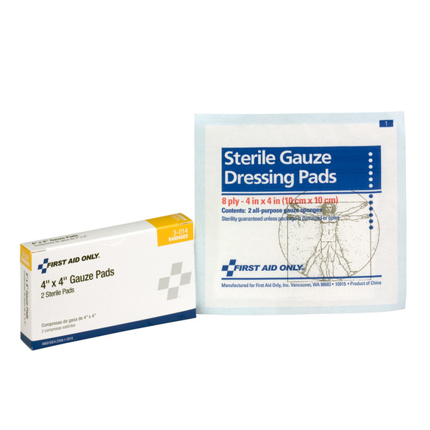 First Aid Only/Acme United Corporation 3-014 Sterile Gauze Pads, 4in.x4in., 2/bx (DROP SHIP ONLY - $150 Minimum Order) , box