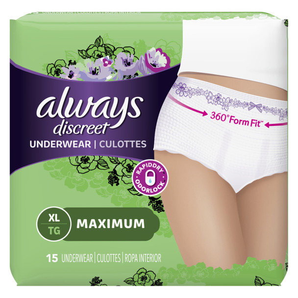 Procter & Gamble Distributing LLC DISTRIBUTING ALWAYS® 3700088761 Always Discreet Pads, XL Maximum, 1X, 15/pk, 3 pk/cs , case