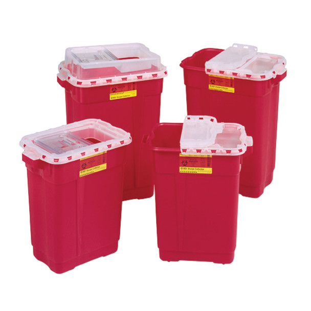 BD 305665 Sharps Collector, 17 Gal, Hinged Top Gasketed, Red, 5/cs (Continental US Only) , case