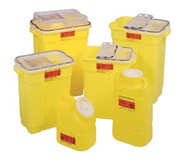 BD 305603 Sharps Collector, 9 Gallon, Yellow Hinged Top, Yellow (not autoclavable), 8/cs (Continental US Only) , case