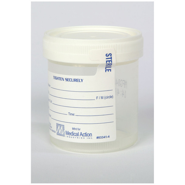 Medegen Medical Products, LLC M4937 Gent-L-Kare® Wide Mouth Specimen Container, 3 oz, Lid, White, Sterility Seal & Label, Graduated In 20, 40, 60, 80 & 90 mL Increments, 100/bg, 4 bg/cs , case