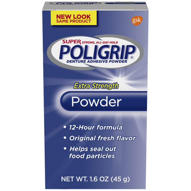 Haleon US Services Inc. POLIGRIP® 007801 Super Poligrip® Denture Adhesive Powder, Extra Strength, 1.6 oz. bottle, 6/pkg, 4 pkg/cs (Item is Non-Returnable) , case