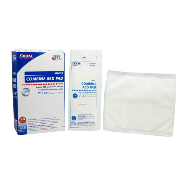 Dukal Corporation 5875 ABD Pad, 8\in. x 7½\in., Sterile, 1/pk, 20 pk/tray, 12 tray/cs , case