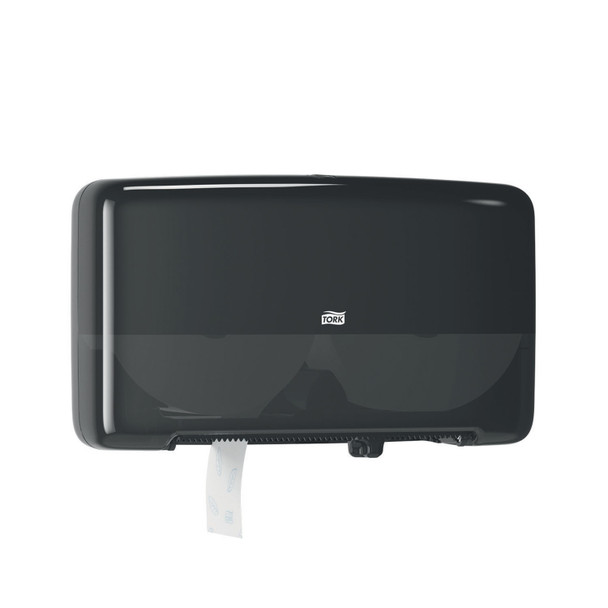Essity Professional Hygiene North America, LLC 5555290 Bath Tissue Roll Dispenser, Jumbo, Twin, Mini, Universal, Black, T2, Plastic, 10.1in. x 17in. x 5.7in. (150 cs/plt) , each