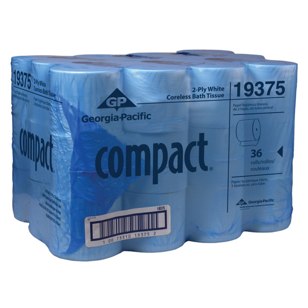 Georgia-Pacific Consumer Products COMPACT® 19375 Coreless Bathroom Tissue, 1000 Sheet, 2-Ply, 3.85in. x 4.1in., 36 rl/cs (28 cs/plt) , case