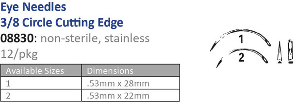 Cincinnati Surgical Company 08830-2 Suture Needle, Size 2, Eye, 3/8 Circle Cutting Edge, 12/pk (Vendor MOQ 10 DZ) (DROP SHIP ONLY) , pack
