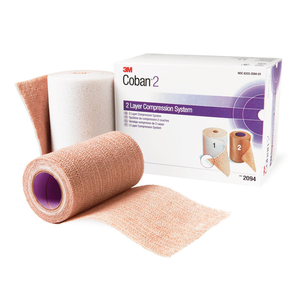 Solventum Corporation COBAN™ 2094N Compression System Includes: Roll 1 Comfort Layer 4in. x 2.9 yds, Unstretched, Roll 2 Compression Layer 4in. x 5.1 yds, Fully Stretched, 1/bx, 8 bx/cs (Continental US+HI Only) (Item on Manufacturer Backorder - Inven