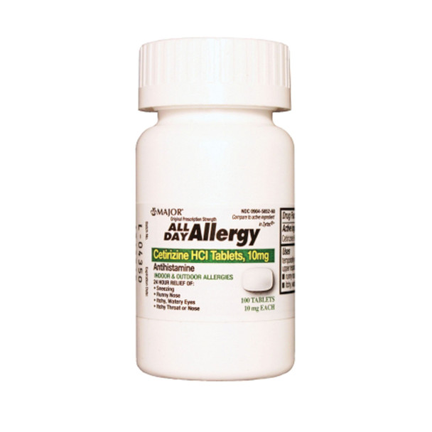 Major Pharmaceuticals 255551 All Day Allergy, 24 Hour, 100s, 144/cs, NDC# 00904-6717-60 , case