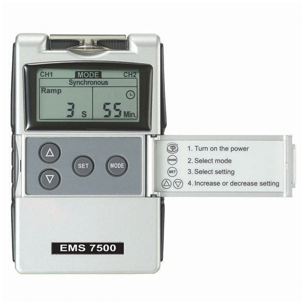 Compass Health DE7502 EMS 7500 Digital Device, Patient Compliance Meter, Three Modes, Rubber Side Railings, System Includes the Following: Device, Lead Wires, Four Self-Adhesive Reusable Electrodes, 9-Volt Battery, Hard Plastic Carrying Case and Inst