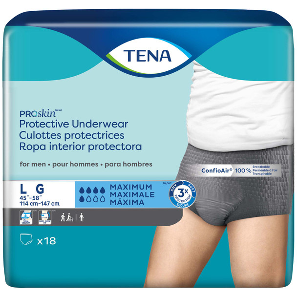 Essity Health & Medical Solutions HMS TENA® PROSKIN™ 73530 Protective Underwear, Men, Large, 45in. - 58in. Hip Size, Grey, 18/pk, 4 pk/cs (Continental US Only) , case