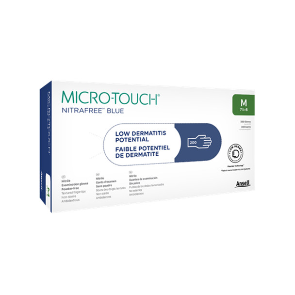 Ansell MICRO-TOUCH NITRAFREE™ 313028090 Exam Gloves, Large, Blue, Powder-Free, Non-Sterile, 200/bx, 10 bx/cs (US Only) (Any glove product purchased after 4/10/26 is non-returnable until further notice based on the current volatility in the market) , 