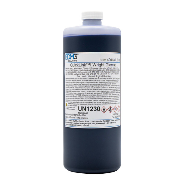 EDM3 Company LLC 400130 Quicklink I, Wright's Giemsa, 32 oz (Item is Non-Returnable) (US Only) (HAZMAT Fees Apply, cannot ship via Air or to AK, GU, HI, MP, PR, VI) , each