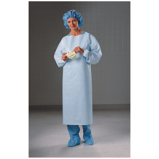 O&M Halyard 69600 Impervious Gown, Knit Cuffs, Blue, Open Back, Universal, 100/cs (US Only) , case