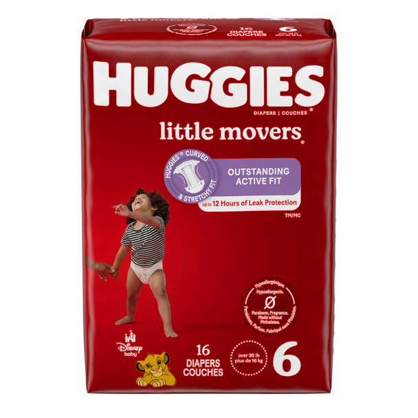Kimberly-Clark Consumer HUGGIES® 49693 Little Movers, Size 6, Jumbo Pack, 16/pk, 4 pk/cs (US Only) , case