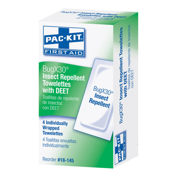 First Aid Only/Acme United Corporation 18-145 BugX30 Insect Repellent Wipes, DEET, 4/bx (DROP SHIP ONLY - $150 Minimum Order) , box
