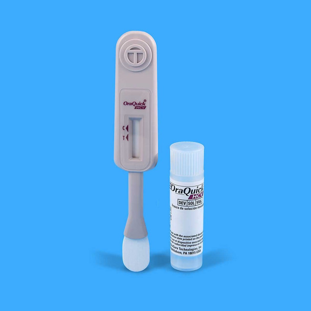 OraSure Technologies, Inc. ORAQUICK® 1001-0181 OraQuick® HCV Rapid Test Kit, 20 minute Results, 25 Test Count Packaging Includes: (25) Divided Pouches Each Containing a Test Device, Absorbent Packet, Developer Solution Vial (each contains 0.75mL of a
