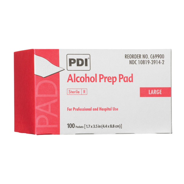 PDI - Professional Disposables, Intl. C69900 Alcohol Prep Pad, Large, Sterile, 1.7” x 3.5”, Applicator 2½\in. x 3\in., 100/bx, 10 bx/cs , case