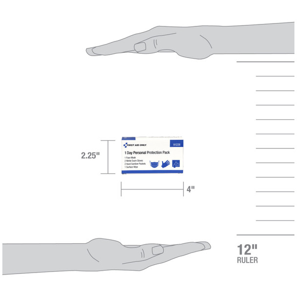 First Aid Only/Acme United Corporation 91228 1 Day Personal Protection Pack, 30/cs, Includes: (2) Nitrile Exam Gloves, (1) Face Masks, (1) Surface Wipes, (2) Hand Sanitizer Packets (0.9g) (DROP SHIP ONLY - $150 Minimum Order) , case