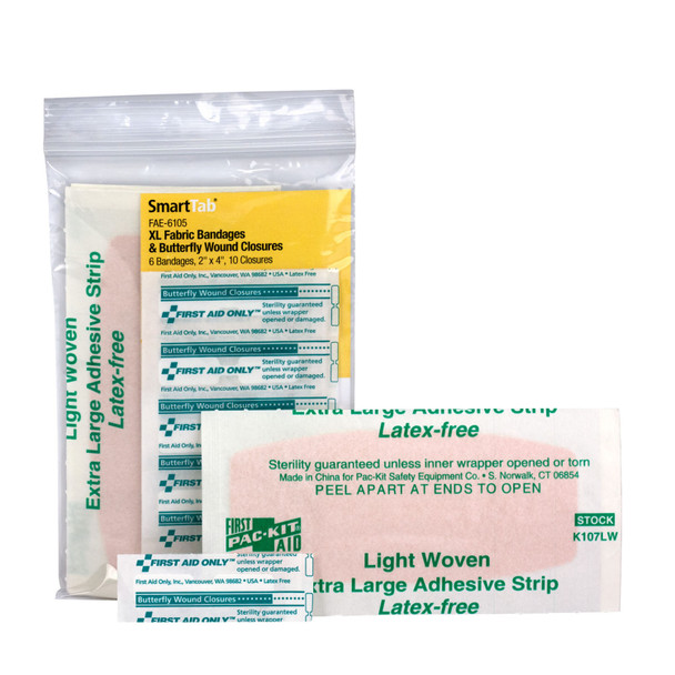 First Aid Only/Acme United Corporation FAE-6105 SC Refill, Includes: 2in.x4in. Fabric Adhesive Bandages (6) , Plastic Butterfly Bandages (10) (DROP SHIP ONLY - $150 Minimum Order) , each