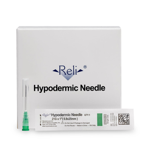 Myco Medical RELI® HYP21G101-RW Hypodermic Needle Only, 21G x 1in., Regular Wall, Regular Bevel, 100/bx (US Only) , box