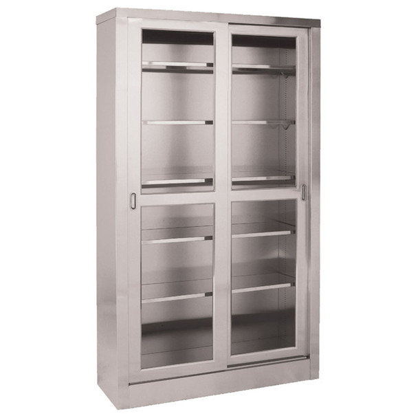 UMF Medical SS7816 Storage & Supply Cabinet, Stainless Steel, Five (5) Adjustable Shelves, Two (2) Glass Sliding Doors, 47in.W x 84in.H x 16in.D (DROP SHIP ONLY) , each