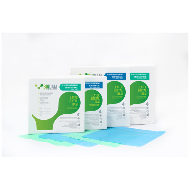 Four D Rubber Co Ltd D RUBBER BIODAM® BIOBLU02815236 Biodam Latex Dental Dam, 6in. x 6in., Heavy, Blue, 36 pieces/bx , box