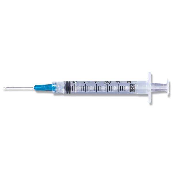 BD 309571 Syringe/ Needle Combination, 3mL, Luer-Lok™ Tip, 23G x 1\in., 100/bx, 8 bx/cs (Continental US Only) , case