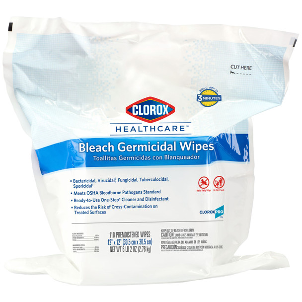 Clorox Sales Company HEALTHCARE® 30359 Clorox Healthcare® Bleach Germicidal Wipes Refill, 12 x 12, 110/pack, 2/cs (140 cs/plt) (Minimum Expiry Lead is 90 days; Short-Dated; Non-Returnable) (Continental US Only) , case