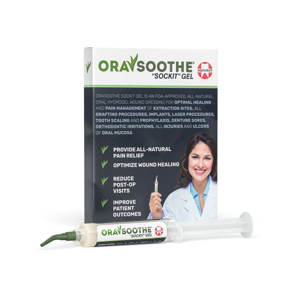 Septodont, Inc. ORASOOTHE® 01S0600 OraSoothe SockIt! Gel, 10g Syringe, 5 Patient Instructions, 1 Doctor Instruction, 5 syringes/pk (US Only) , box