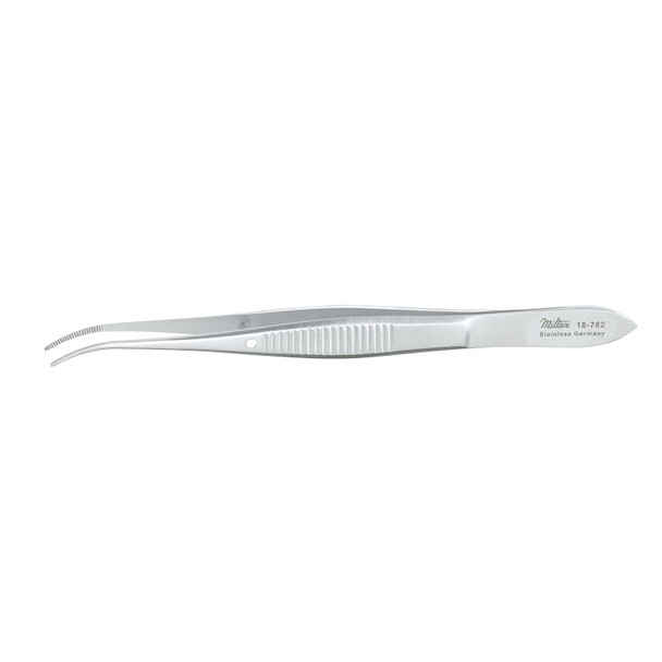 Integra Miltex 18-782 Eye Dressing Forceps, 4in. Half Curved, Standard, 0.8mm Wide Tips , each