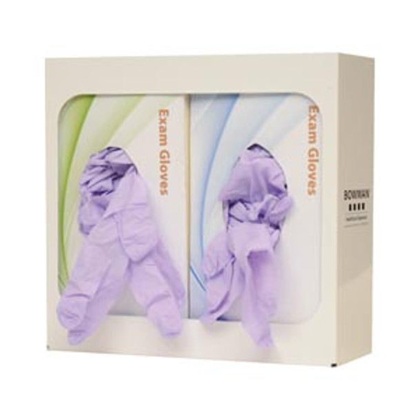GB-002 Bowman Manufacturing Company, Inc. Glove Box Dispenser, Double, Holds Two Boxes of Gloves, Two-Way Keyholes For Vertical or Horizontal Wall Mounting, White Powder Coated Steel, 10 9/16 in. W x 10 in. H x 3 13/16 in. D (Made in USA)