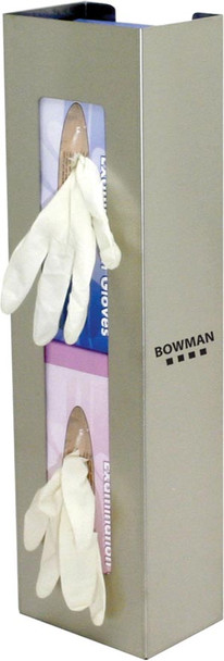 GS-108 Bowman Manufacturing Company, Inc. Glove Box Dispenser, Double, Space Saver, Holds Two Boxes of Gloves (End-to-End), Two-Way Keyholes For Vertical or Horizontal Wall Mounting, Stainless Steel, 5  5/8 in. W x 20 in. H x 3 15/16 in. D, 4/cs (Mad